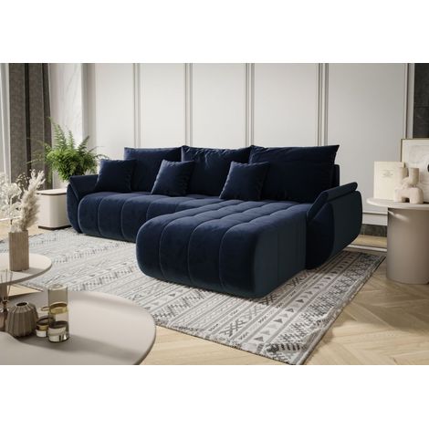 Ecksofa Schlafsofa AKITA Stoff Monolith Dunkelblau Ottomane Rechts (1/3)