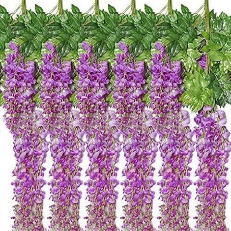 Feuilles Artificielles Fleur de Glycine Pourpre 12Pack Fausse Vigne Plante Suspendue Guirlande Vert Faux Plante Plastique Jardin (1/4)