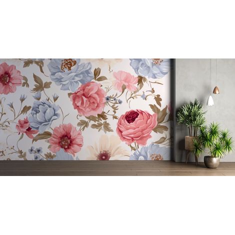 Papier peint fleuri - roses romantiques aquarelle - 150 x 250 cm (1/2)