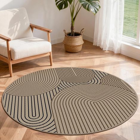 Tapis Rond 120 cm - Léger - en Jute - Antidérapant - Tapis d'extérieur Lavable - Minimaliste - Style bohème - Marron - pour Chambre à Coucher, Salon et Balcon (1/5)