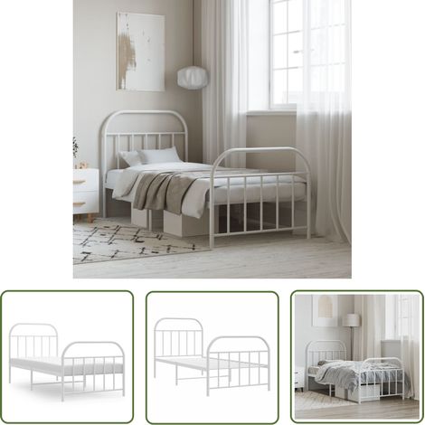The Living Store Cadre de lit métal sans matelas avec pied de lit blanc 90x190cm - Cadre De Lit - Lit Simple - Lit Metal - Lit Blanc - Meuble Chambre (1/5)