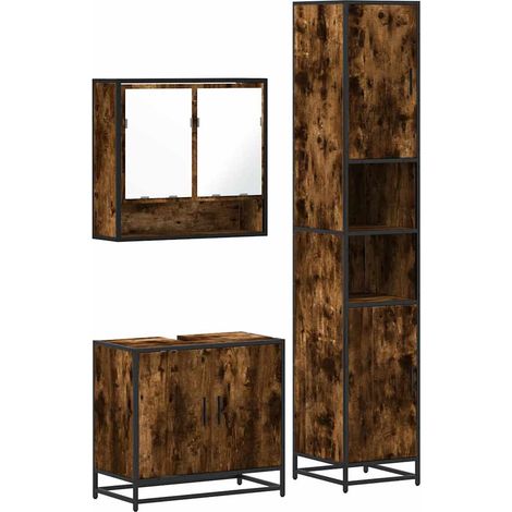 Maison Exclusive - Set Mobili da Bagno 3 pz Rovere Fumo in Legno Multistrato