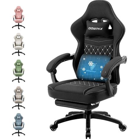 Gaming Stuhl ergonomisch Massage Kopfstütze Fußstütze Schwarz (1/5)