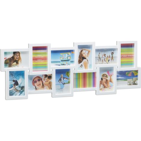 Relaxdays Picture Frame Collage, Photo Gallery for 12 Pictures, XL Hanging Frame, Multi Photo, White