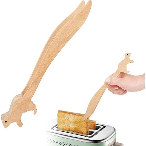 Pinze da toast in legno – Squirrel, grandi pinze da cucina in legno multiuso, antiscivolo, resistenti al calore, facili da pulire, utensile da cucina per formaggio, pancetta, muffin e (1/5)