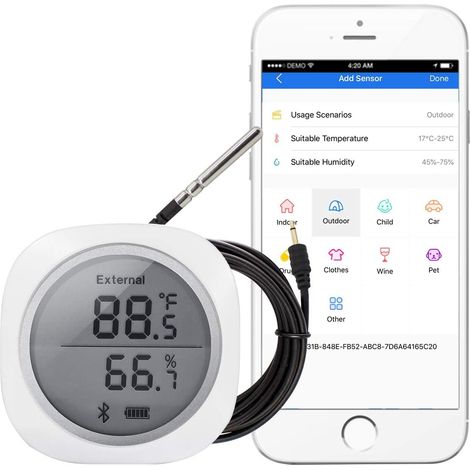 Inkbird IBS-TH1 Plus Thermomètre Interieur Hygromètre Numérique Bluetooth Enregistreur Temperature Humidité, Sonde NTC, Terrarium Cave Vin Serre (1/5)
