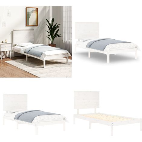 Giroletto senza Materasso Bianco 90x200 cm Legno Massello Pino - Letto con testiera - Letto in legno massello