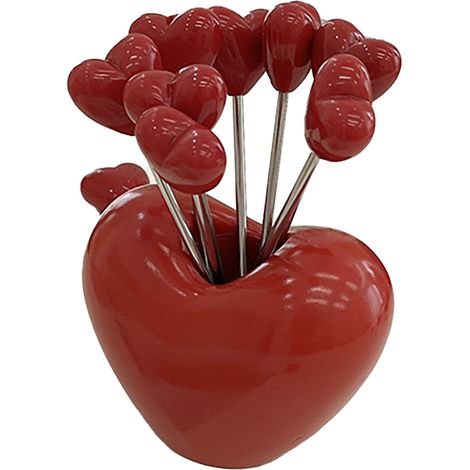 5-teiliges multifunktionales Obstgabeln-Set aus Edelstahl, niedliche herzförmige Geschenkgabeln mit Ständer (1/5)