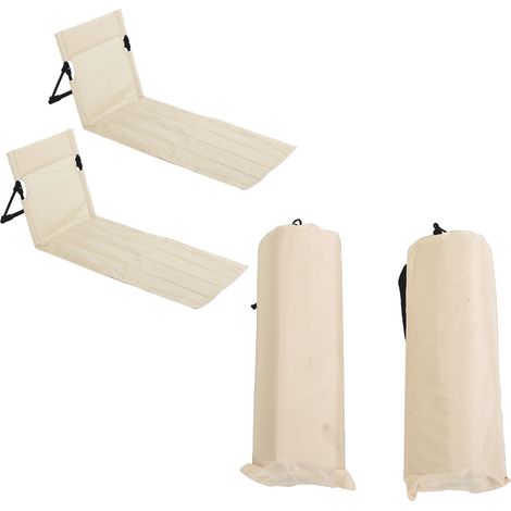 Chaise Longue Pliable Extérieur Alliage Aluminium Tissu Oxford – Portable Sol Plage Pelouse Jardin Camping, Beige 2 Pcs (1/5)