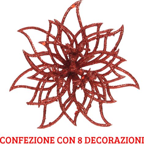 8 FIORI CON CLIPS 14X5 CM ROSSI GLITTER