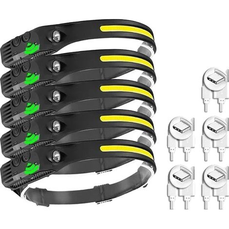 Linterna frontal recargable por USB, resistente al agua, 5 unidades. (1/2)
