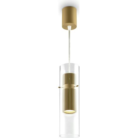 Suspension design verre – cylindre doré et transparent TAVA (1/2)