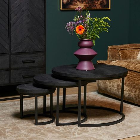 Table gigogne salon en bois noir (lot de 3) ALVERA (1/3)
