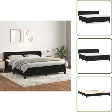 Sommier à lattes de lit et matelas Noir 160x200 cm Velours - Lit Double - Lit Velours - Lit Design - Literie - Chambre À Coucher (1/5)