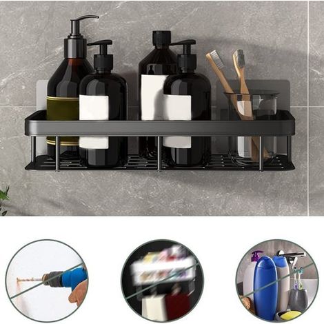 Estante para ducha，Soporte para ducha，No requiere perforación，Cesta de ducha de aluminio，Organizador de baño，Acabado mate (negro) (1/4)