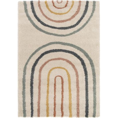 Tapis shaggy 160x230 bleu et beige tissé rectangle motif géométrique AURORA 4