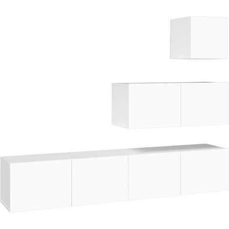 Conjunto de muebles mueble aparador TV televisión salón dormitorio salón 4 piezas blanco madera contrachapada 020024652