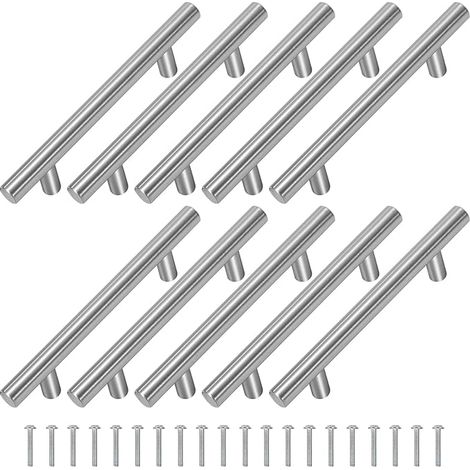 Möbelknöpfe T-förmiger Möbelgriff Edelstahl Schubladengriff Kabinett Knöpfe mit Schraube für Schrank Kleiderschrank Schublade Küche 10 Stück (Silber/148mm)
