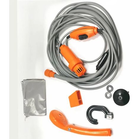 (orange) Douche portable de camping, randonnée et voyage, allume-cigare 12 V, douche extérieure pour arrosage des plantes, nettoyage de voiture et bain d'animaux. Pompe (1/4)