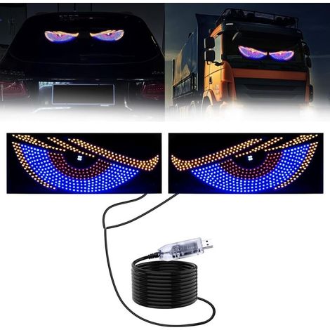 Luce per parabrezza auto con occhi di diavolo blu, luce LED USB plug & play con 11 modalità, simbolo demoniaco per SUV, pickup, camion, camper
