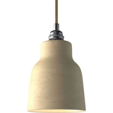 Lampada a sospensione Made in Italy completa di cavo tessile, paralume Vaso in ceramica e finiture in metallo Senza lampadina - Tortora striato - Bianco - No