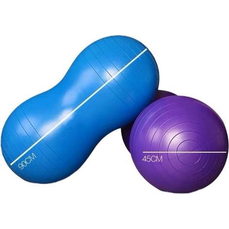 Ballon de fitness, ballon cacahuète, ballon d'exercice, ballon de yoga, ballon de Pilates, ballon de renforcement musculaire et ballon de physiothérapie, bleu 90 cm x 45 cm (1/4)