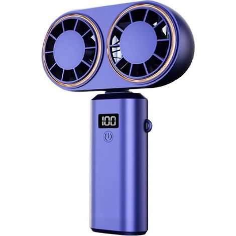 Ventilateur portable rechargeable par USB. double ventilateur. affichage numérique. batterie rechargeable. bleu royal