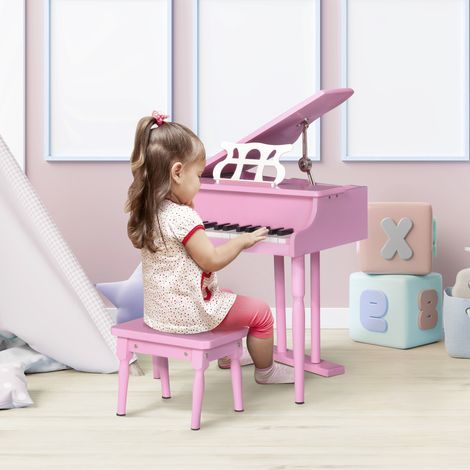 Piano à queue en bois pour enfants, 30 touches – avec tabouret et pupitre – instrument de musique – MDF rose (1/5)