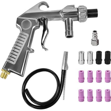 Pistolet De Sablage Pneumatique Professionnel 13 Buses Interchangeables Céramique Et Métal Sableuse Portable pour Décapage, Nettoyage Métal Compatible Tous Compresseurs Kit (1/5)