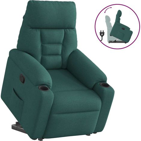 vidaXL Poltrona Alzapersona Reclinabile Verde Scuro in Tessuto (1/5)
