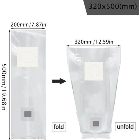 (320 x 500 x 0,06 mm, 20 pièces) Sacs de culture filtrants en polypropylène (PP) pour mycélium de champignons, épaisseur 0,06 mm, respirants et résistants aux hautes températures, pour jardinières. (1/4)