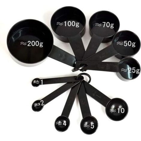 Set di 10 misurini neri con manico e cucchiaio dosatore - Crezuo