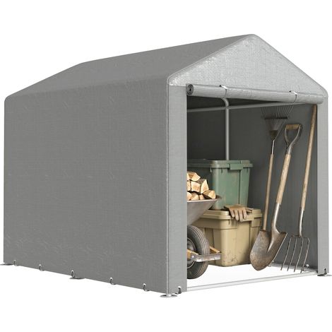 Outsunny carpa de jardín exterior para herramientas bicicletas 1,6x2,2x1,7 m, con 2 habitaciones, puerta enrollable, impermeable, anti-uv, gris (1/5)