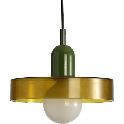 25cm lampe à Suspension en Verre Coloré Rétro Moderne avec Métal Vert, Hauteur Réglable, E27 Lampe Suspendue, Lampe de Plafond (vert) (1/5)