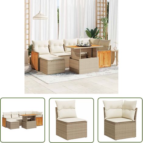 vidaXL Salon de jardin avec coussins 7 pcs beige résine tressée acacia (1/5)