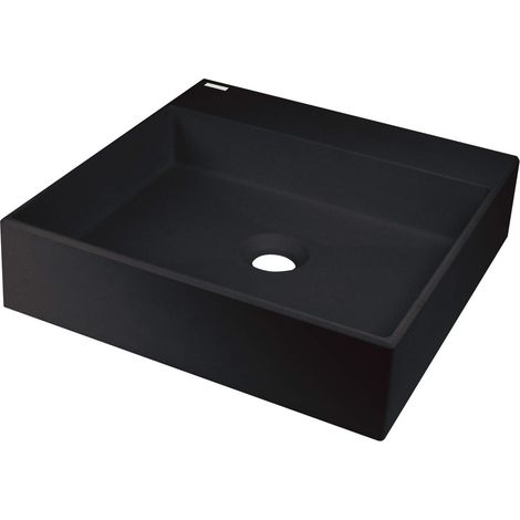 Lavabo in granito d'appoggio quadrato con basetta per rubinetteria finitura nera 40x40 cm - Sofyro