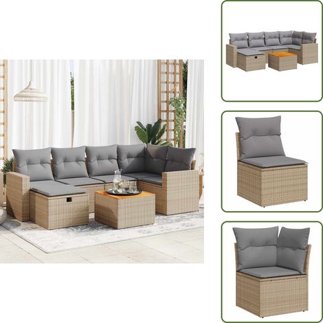 7-tlg. Garten-Sofagarnitur mit Kissen Beige Poly Rattan - Gartensofa Set - Garten Sofa Set - Outdoor Sofa Set - Garten Sofagarnitur (1/5)