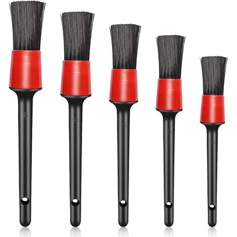 Set di 5 spazzole per la pulizia dell'auto con setole morbide di cinghiale, adatte per interni ed esterni, cerchi, cruscotto, pelle ed emblemi. (1/5)