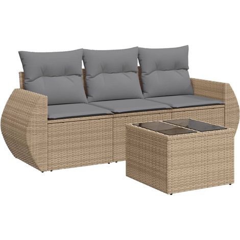 Maison Exclusive - Juego de sofás jardín con cojines 4 pzas ratán (1/3)