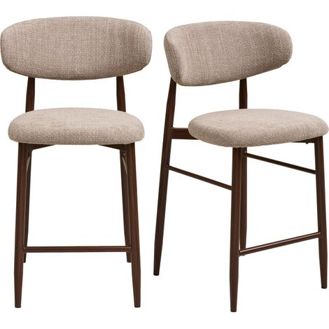 MYA- Tabouret en tissu taupe et métal décor noyer (x2) (1/5)