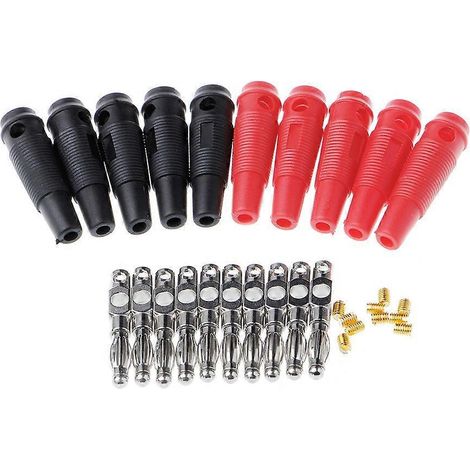 10 Stück rote und schwarze 4-mm-Bananenstecker, lötfrei, seitlich stapelbar (1/5)