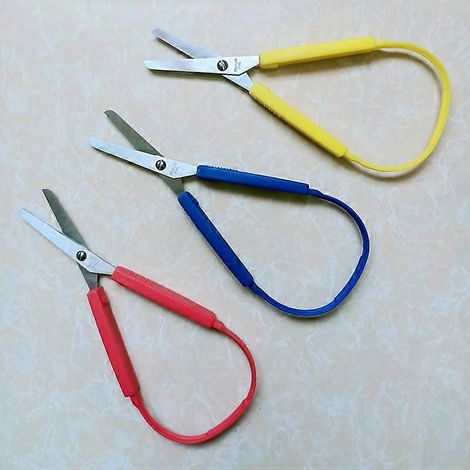 Lot de 3 ciseaux à boucle, ciseaux à ressort, mini ciseaux d'entraînement à boucle, ciseaux à boucle à poignée colorée avec poignées à ouverture facile par simple pression (1/4)