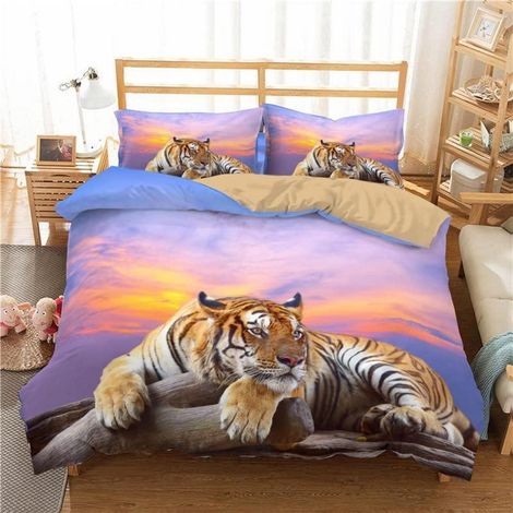 Bettwäsche-Set 200x220cm mit Tiger-Druck, 2 Kissenbezüge 80x80cm, Mikrofaser
