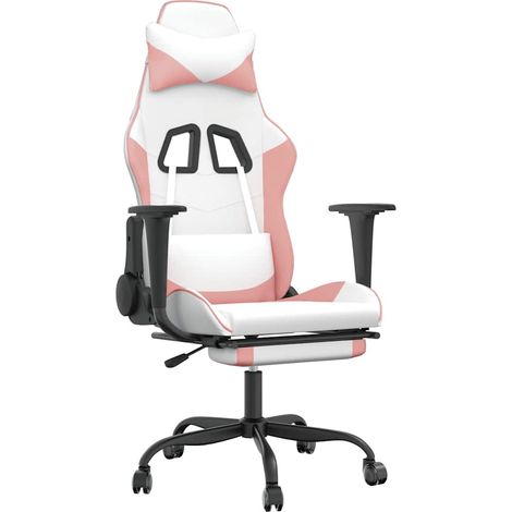 Chaise de jeu Chaise de Gaming de massage avec repose-pied Blanc rose Similicuir (1/5)