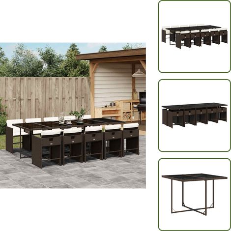 Cuscini per sedie - vidaXL Set da Pranzo da Giardino 11 pz con Cuscini Polyrattan Marrone - Rattan PE