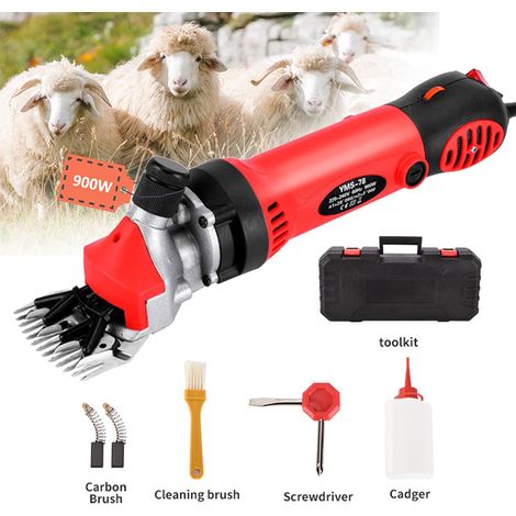 Tosatrice elettrica da 900 W - 6 velocità regolabili - Max 2800 giri/min - Con custodia per il trasporto - 13 denti - Forbici professionali per pecore, alpaca e capre - Rosso (1/4)