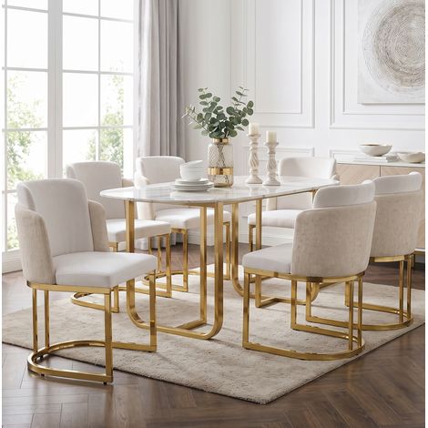 Lote de 6 sillas de comedor de chenilla, beige y dorado OKMYHOME (1/5)