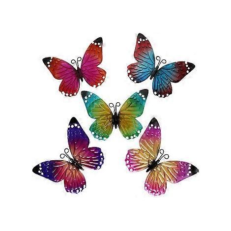 Lot de 5 papillons en métal, décoration murale à suspendre pour l'intérieur ou l'extérieur. (1/4)