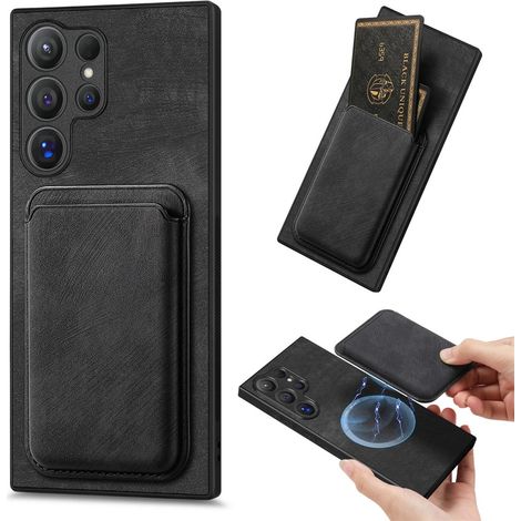Étui SKALO pour Samsung S24 Ultra en cuir PU avec portefeuille magnétique amovible - Noir (1/5)