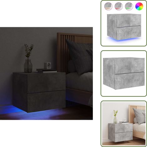 Wand-Nachttisch mit LED-Leuchten Betongrau - Wandregal - Betonoptik - Nachttisch - Wohnzimmer Dekoration - Beleuchtung
